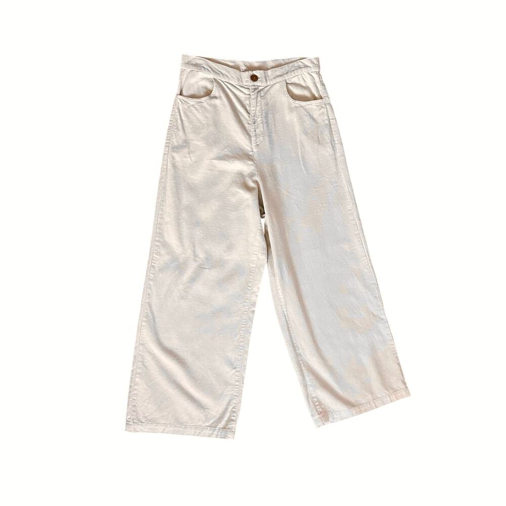 Amour Vert Micro Wale Corduroy High Waist Wide Leg Cropped Pant Medium Ivory